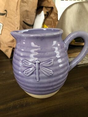 Purple Dragonfly Ceramic Pitcher - Decorative Home Accent